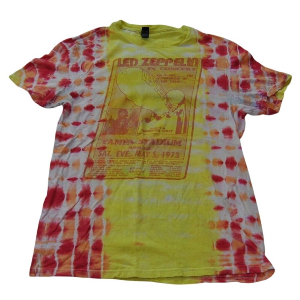 Led Zeppelin Tie Dye Yellow Red & Orange Short Sleeve Shirt Medium
